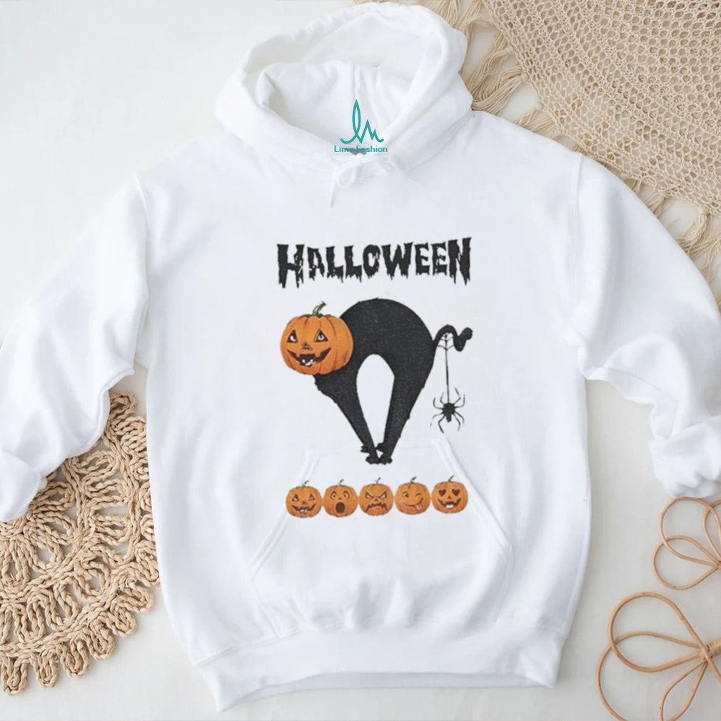 Pumpkin Cat And Spider Halloween Five Carved Jack O’ Lanterns shirt