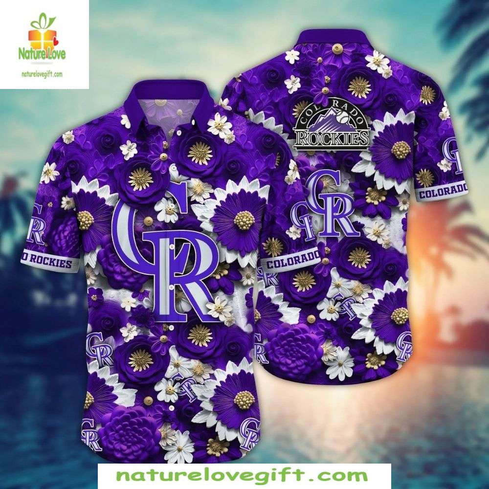 Colorado Rockies Hawaiian Shirt Purple Bloom Tropical Baseball Apparel