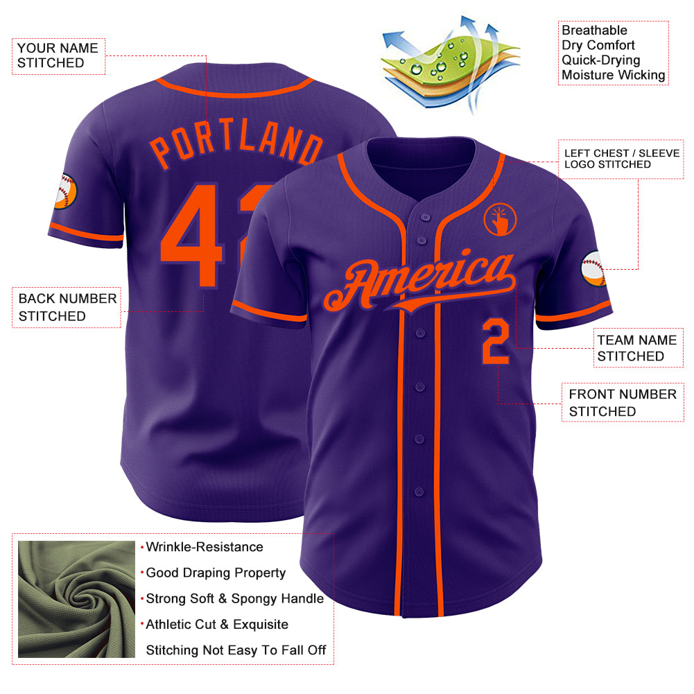 Custom Purple Orange Authentic Baseball Jersey