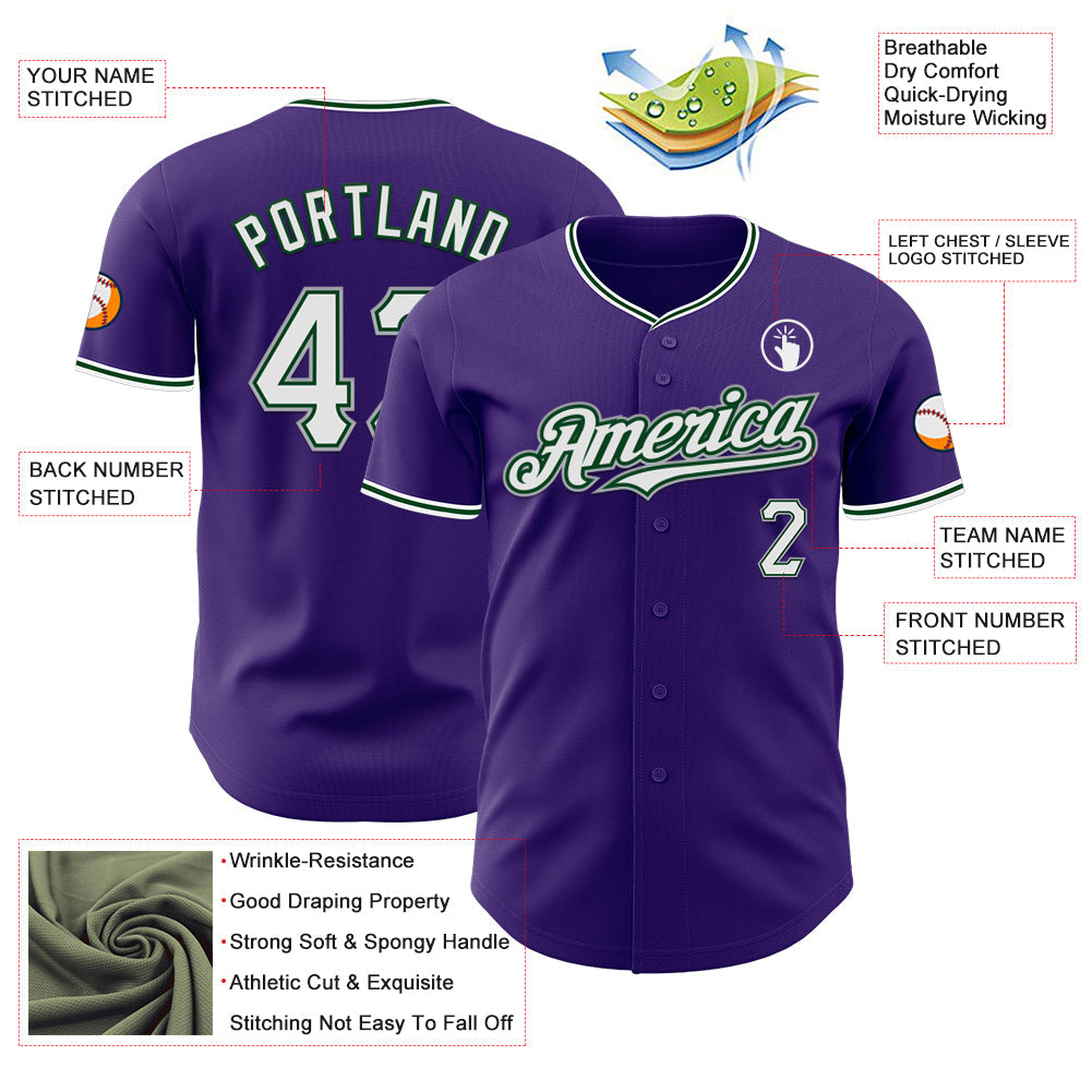 Custom Purple White Green-Gray Authentic Baseball Jersey
