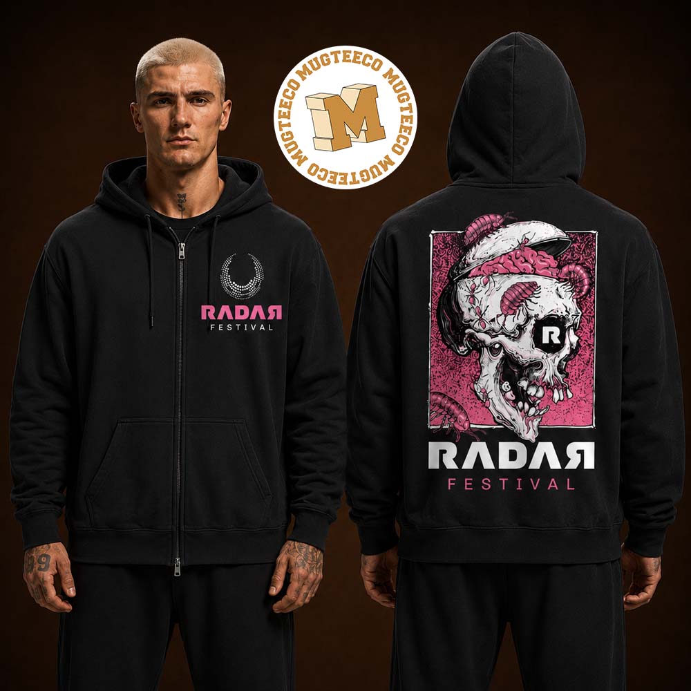 RDR26 Rotting Skull Zip Hoodie Radar Festival 6 Manchester UK At O2 Victoria Warehouse On July 31 And Auguste 2 2026 Two Sided Black Zip Hoodie Shirt