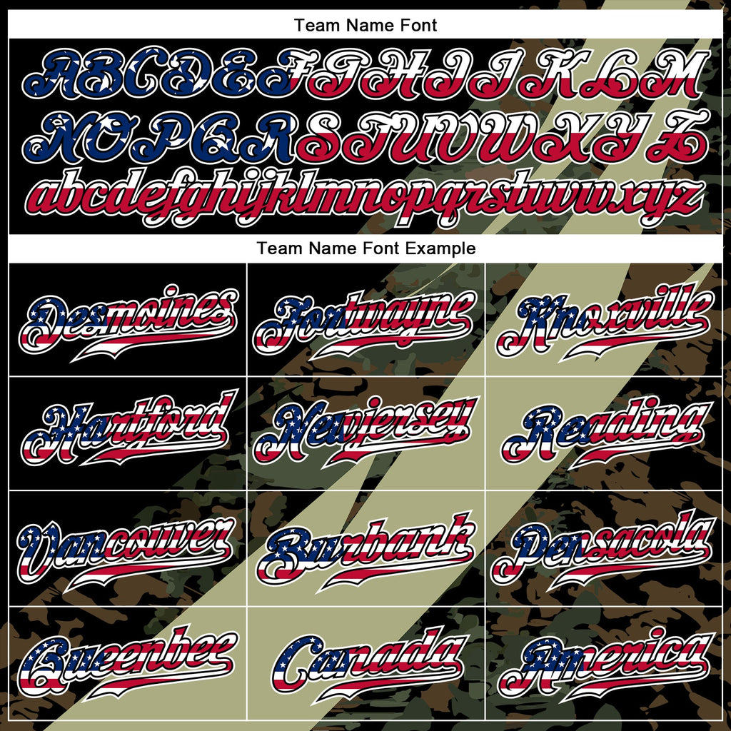 Custom Camo USA Flag Red Blue Black-White Patriotic Stars & Stripes Raglan Sleeves Authentic Baseball Jersey