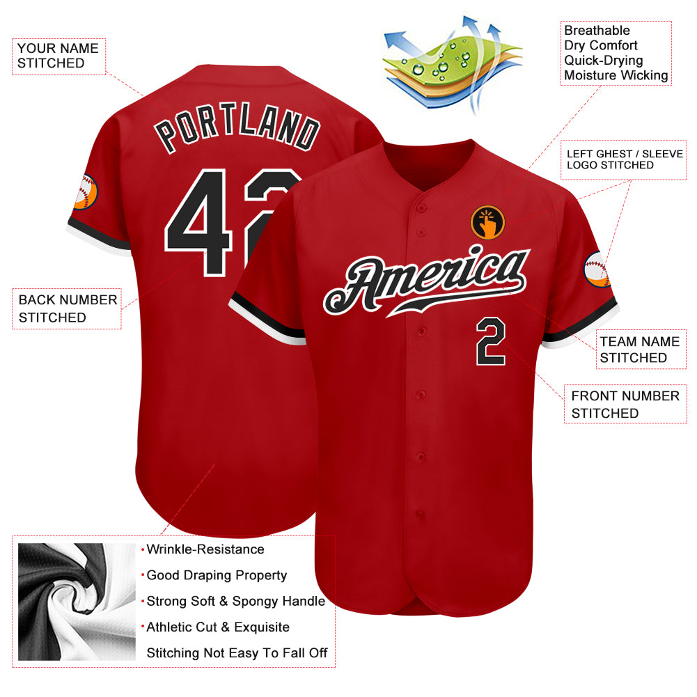 Custom Red Black-White Authentic Baseball Jersey
