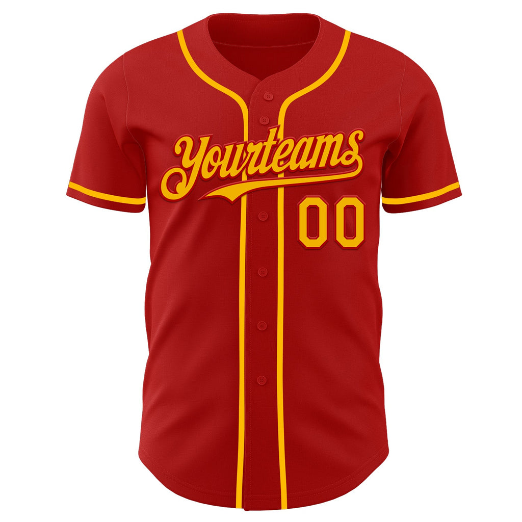 Custom Red Gold Authentic Baseball Jersey