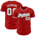 Custom Red White Light Blue-Old Gold Authentic Baseball Jersey