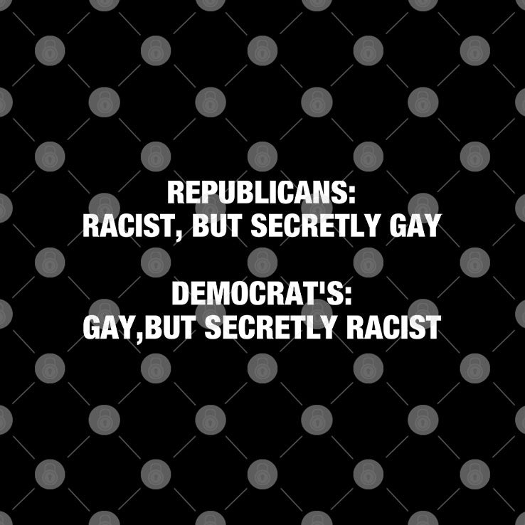 Republicans Racist But Secretly Gay Democrats Gay But Secretly Racist T Shirt