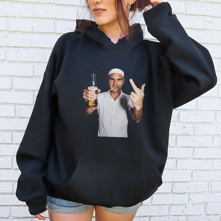 Roger Federer Smoking A Cigarette Middle Finger T Shirt