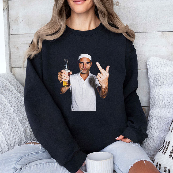 Roger Federer Smoking A Cigarette Middle Finger T Shirt