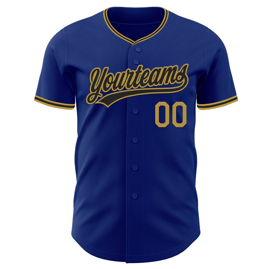 Custom Royal Black-Old Gold Authentic Baseball Jersey