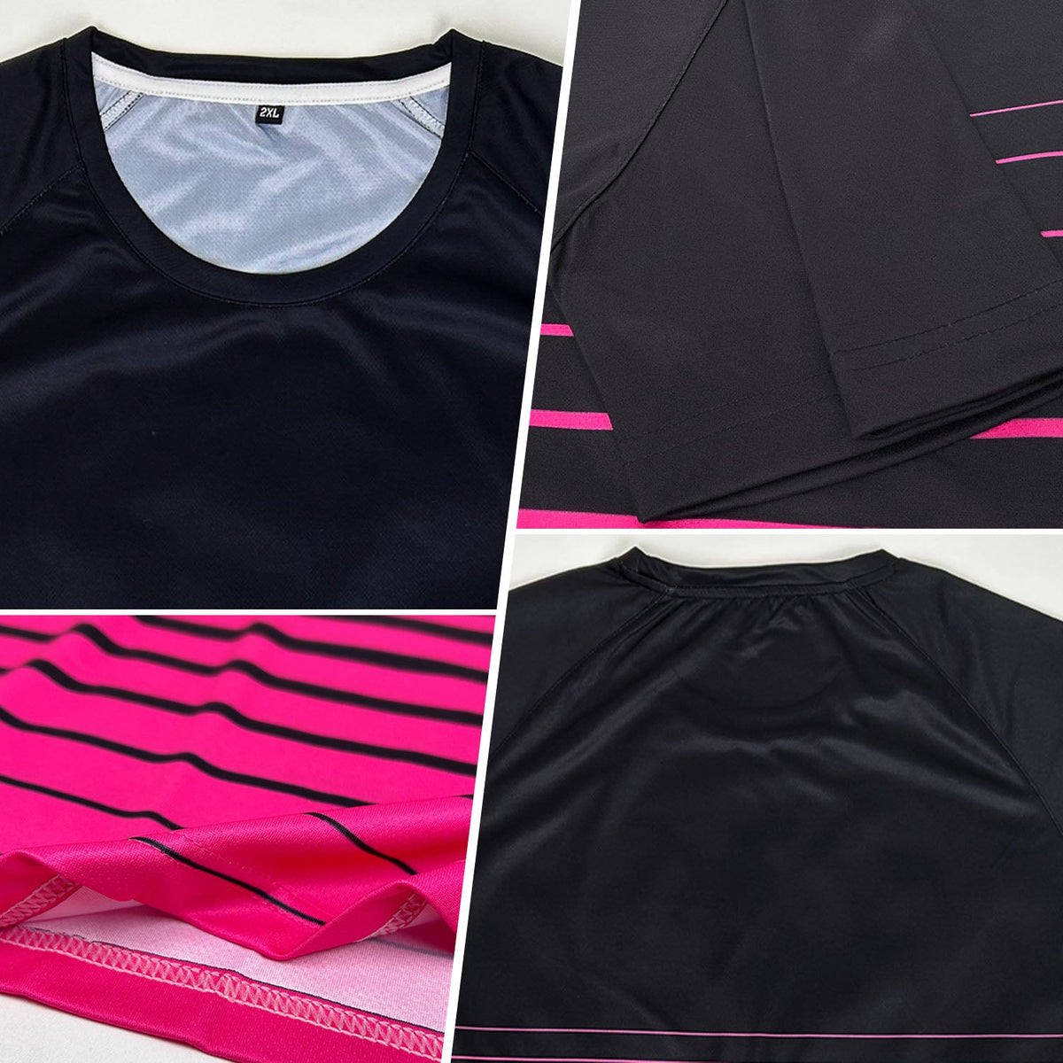 Custom Black Pink Pinstripe Fade Fashion Sublimation Soccer Uniform Jersey