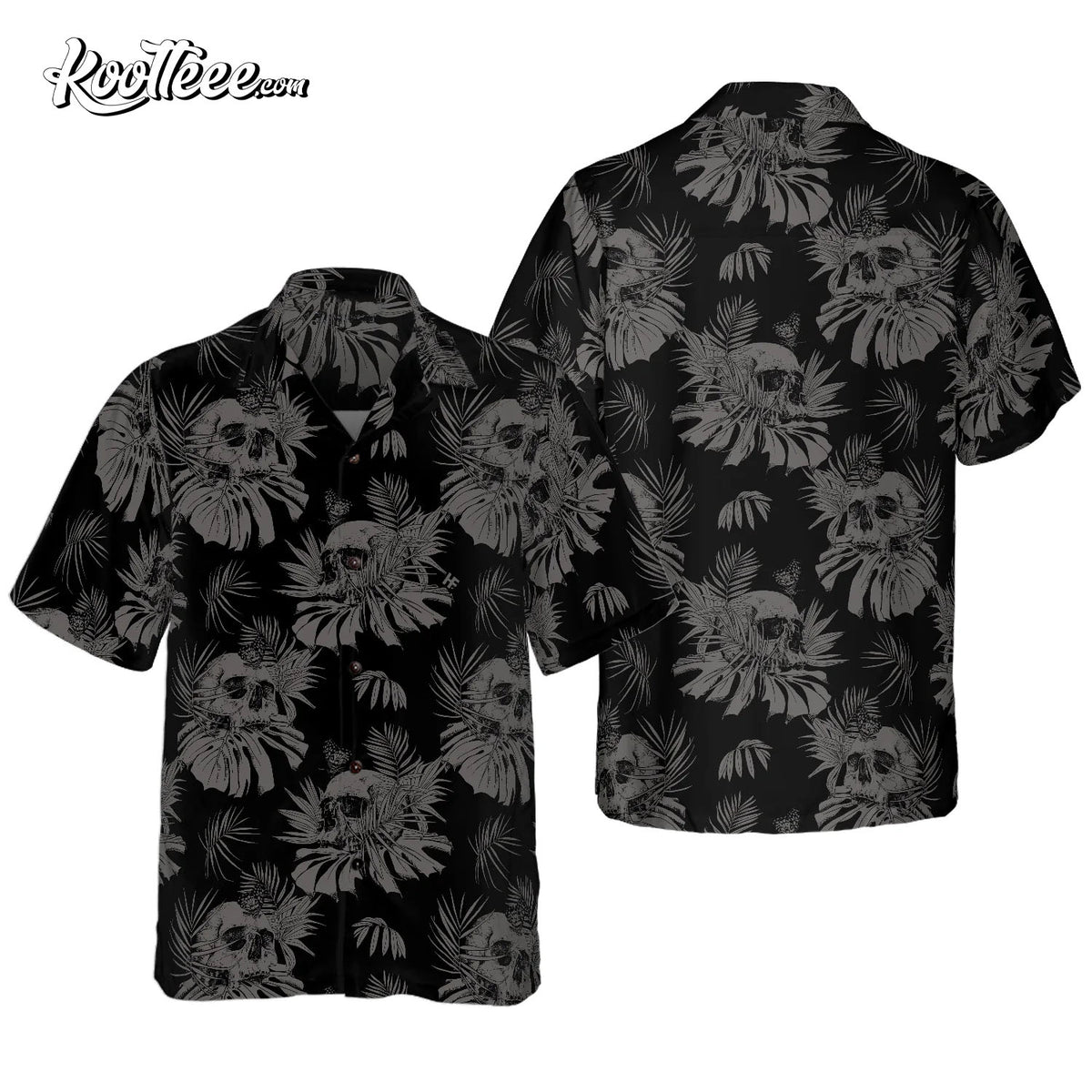 Seamless Gothic Skull With Butterfly Goth Hawaiian Shirt