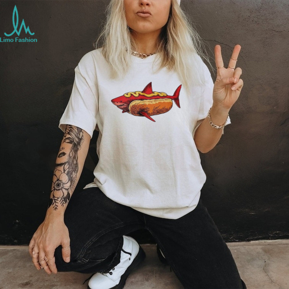 Shark Hot Dog Mustard Food Mashup Humor Graphic shirt