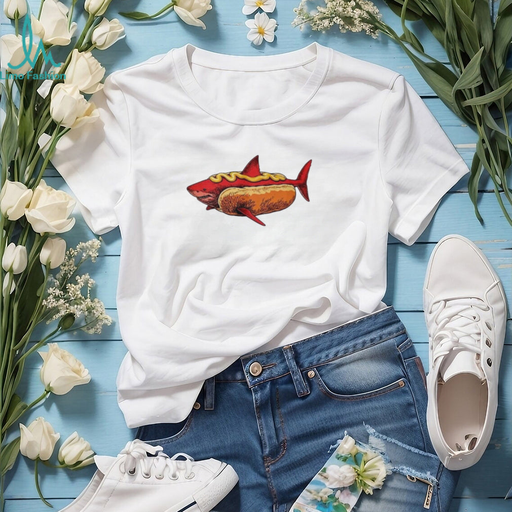 Shark Hot Dog Mustard Food Mashup Humor Graphic shirt