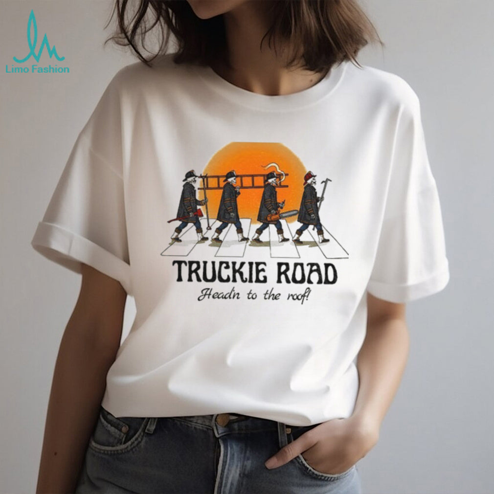 Skeleton Firefighters Fire Truckie Road Head’n To The Roof Shirt