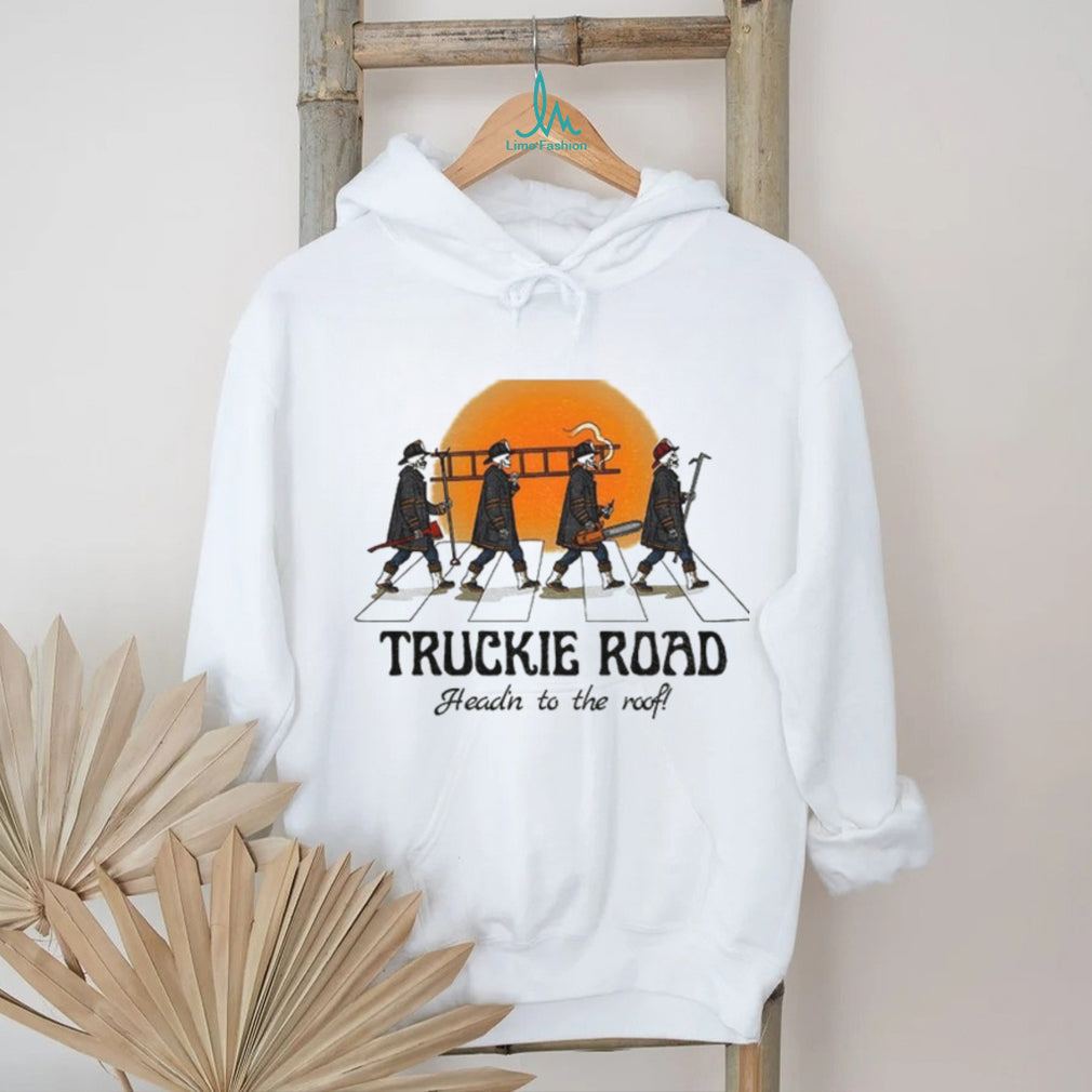 Skeleton Firefighters Fire Truckie Road Head’n To The Roof Shirt
