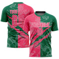 Custom Graffiti Pattern Neon Pink-Kelly Green Scratch Sublimation Soccer Uniform Jersey