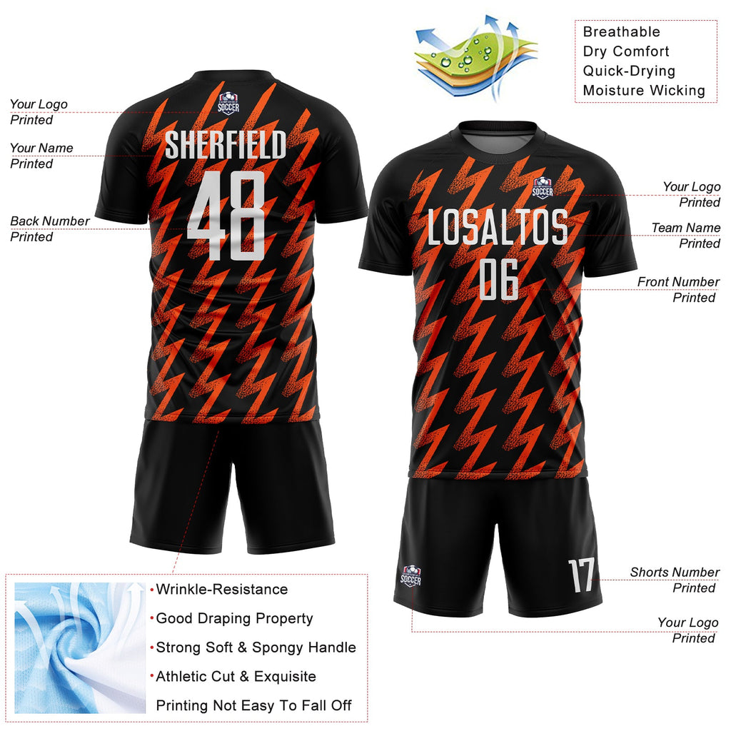 Custom Black White-Orange Zigzag Shape Sublimation Soccer Uniform Jersey