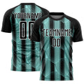Custom Black Ice Blue-White Abstract Network Sublimation Soccer Uniform Jersey