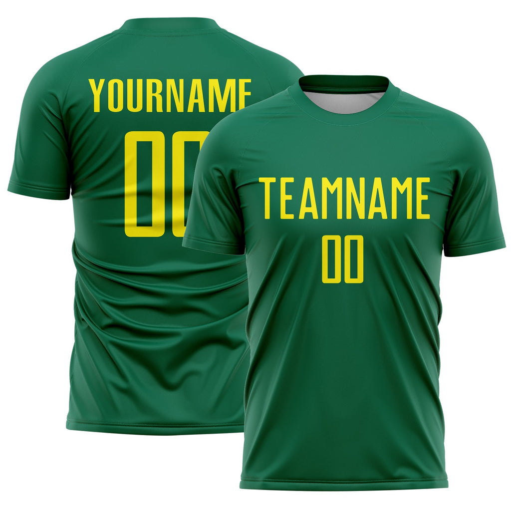 Custom Kelly Green Light Yellow Sublimation Soccer Uniform Jersey