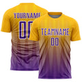 Custom Gold Purple-White Gradient Line Sublimation Soccer Uniform Jersey