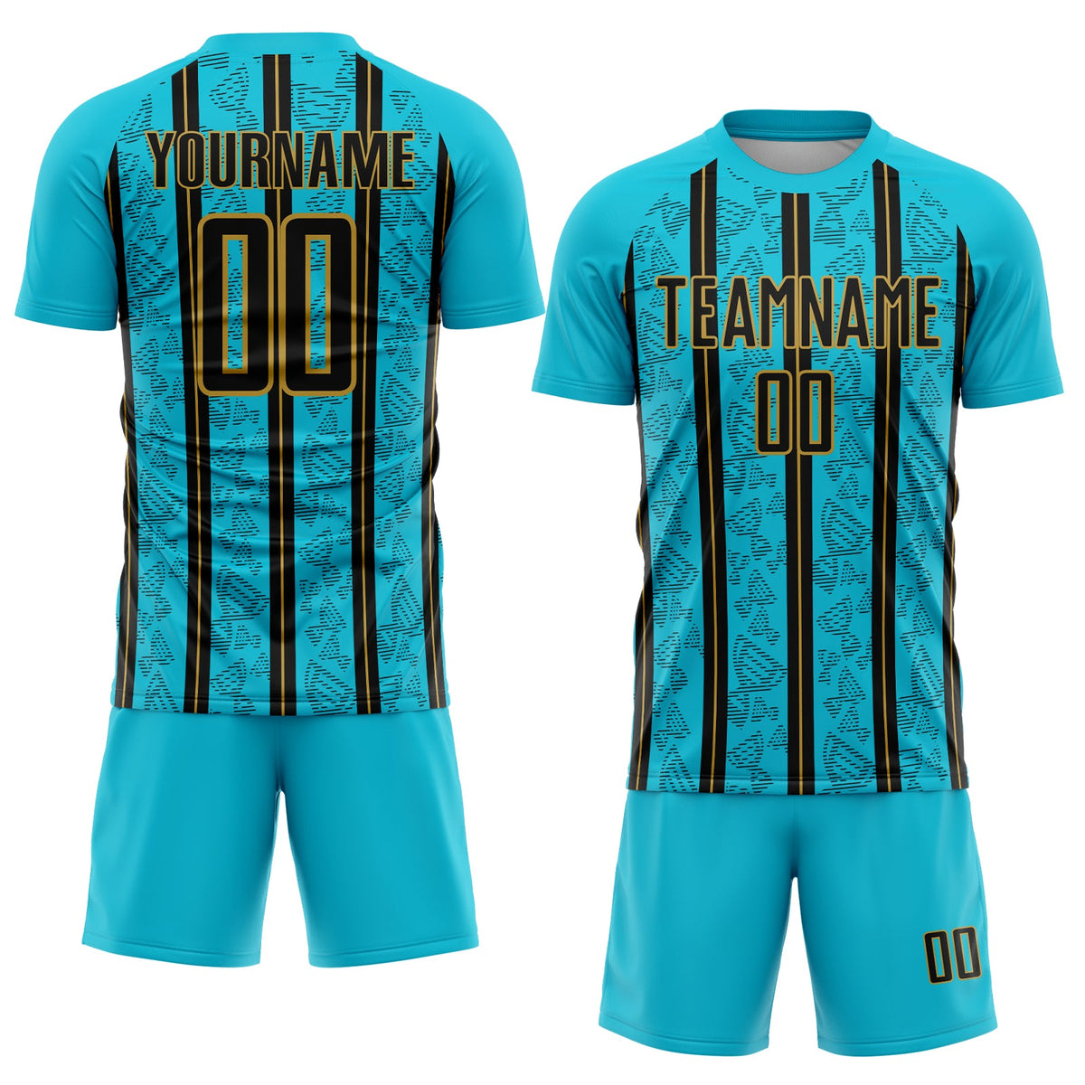 Custom Lakes Blue Black-Old Gold Stripe Line Sublimation Soccer Uniform Jersey