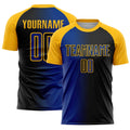 Custom Black Royal-Gold Sublimation Gradient Fashion Soccer Uniform Jersey