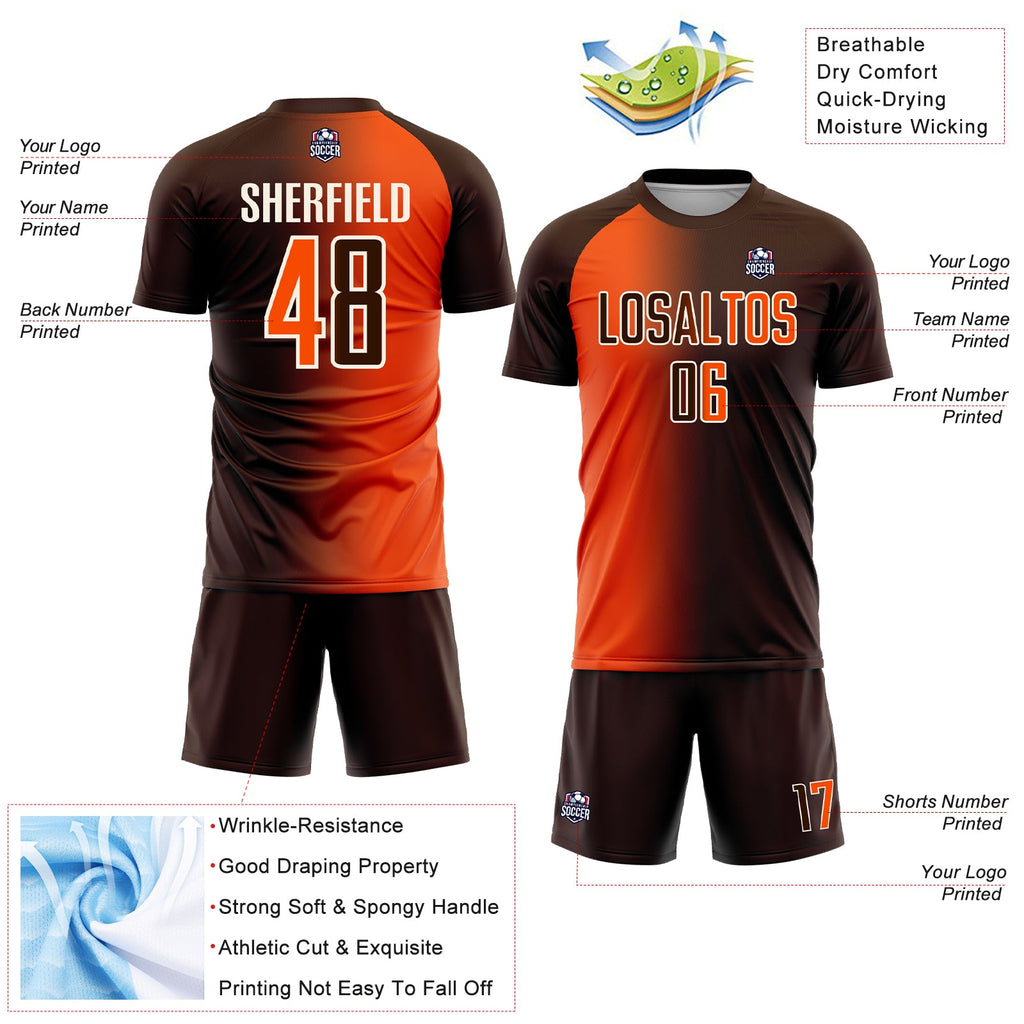Custom Brown Orange-Cream Sublimation Gradient Fashion Soccer Uniform Jersey