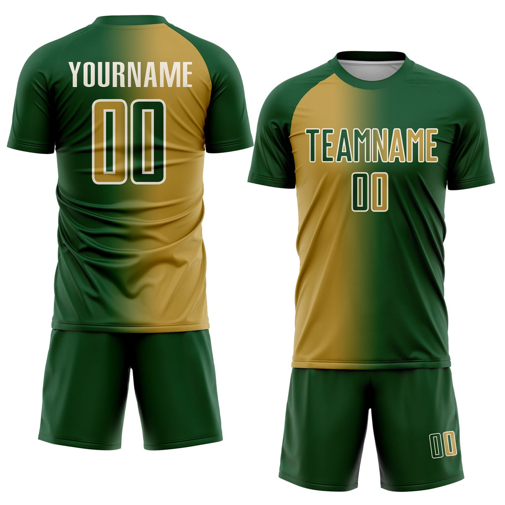 Custom Green Old Gold-Cream Sublimation Gradient Fashion Soccer Uniform Jersey