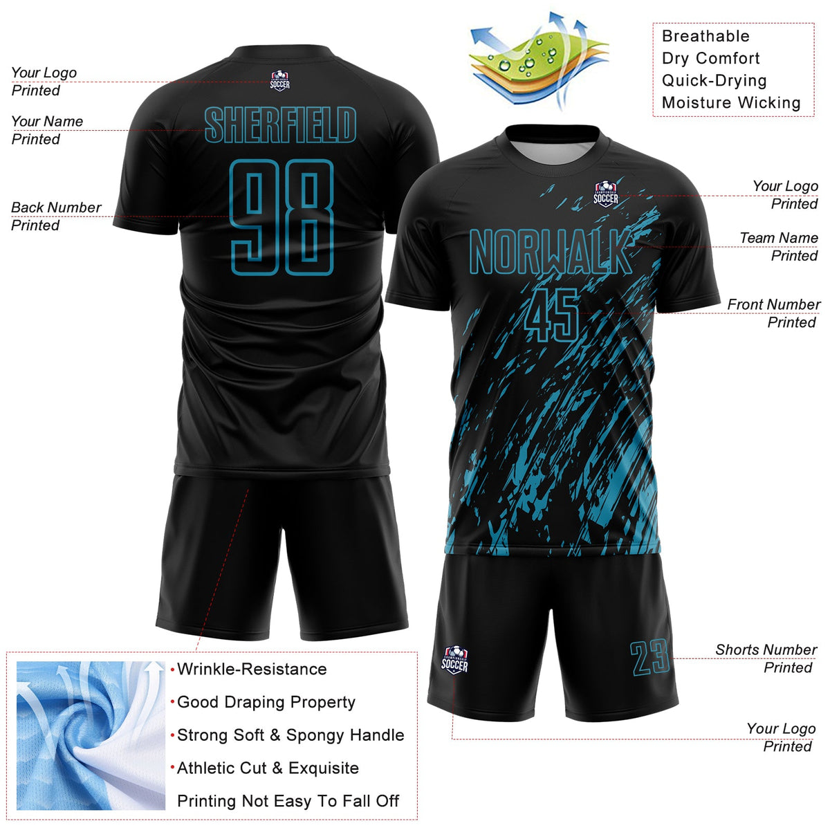 Custom Black Panther Blue Splash Sublimation Soccer Uniform Jersey
