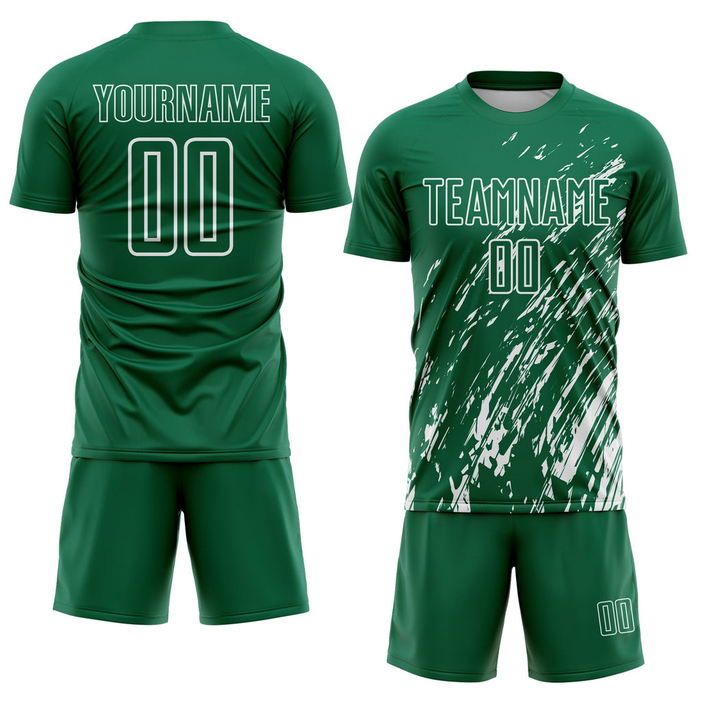 Custom Kelly Green White Splash Sublimation Soccer Uniform Jersey