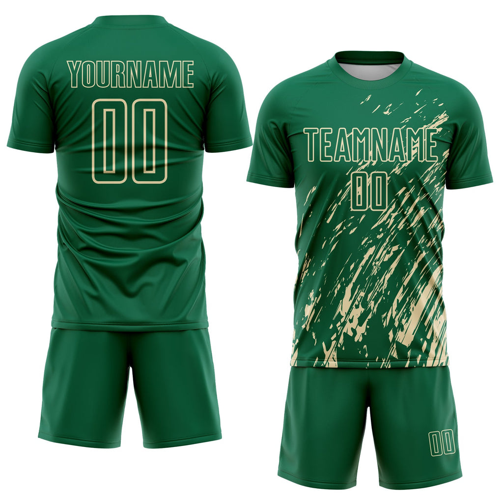 Custom Kelly Green Cream Splash Sublimation Soccer Uniform Jersey