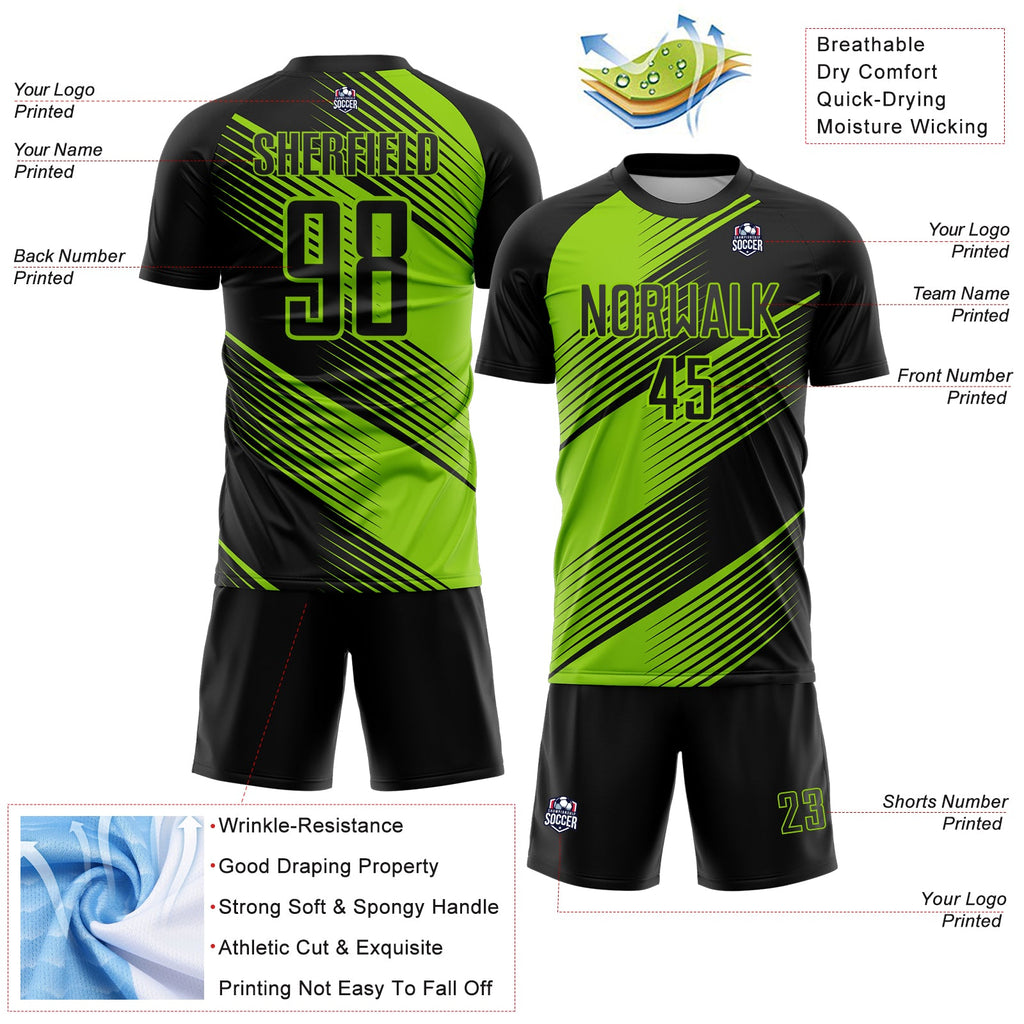 Custom Black Neon Green Line Sublimation Soccer Uniform Jersey
