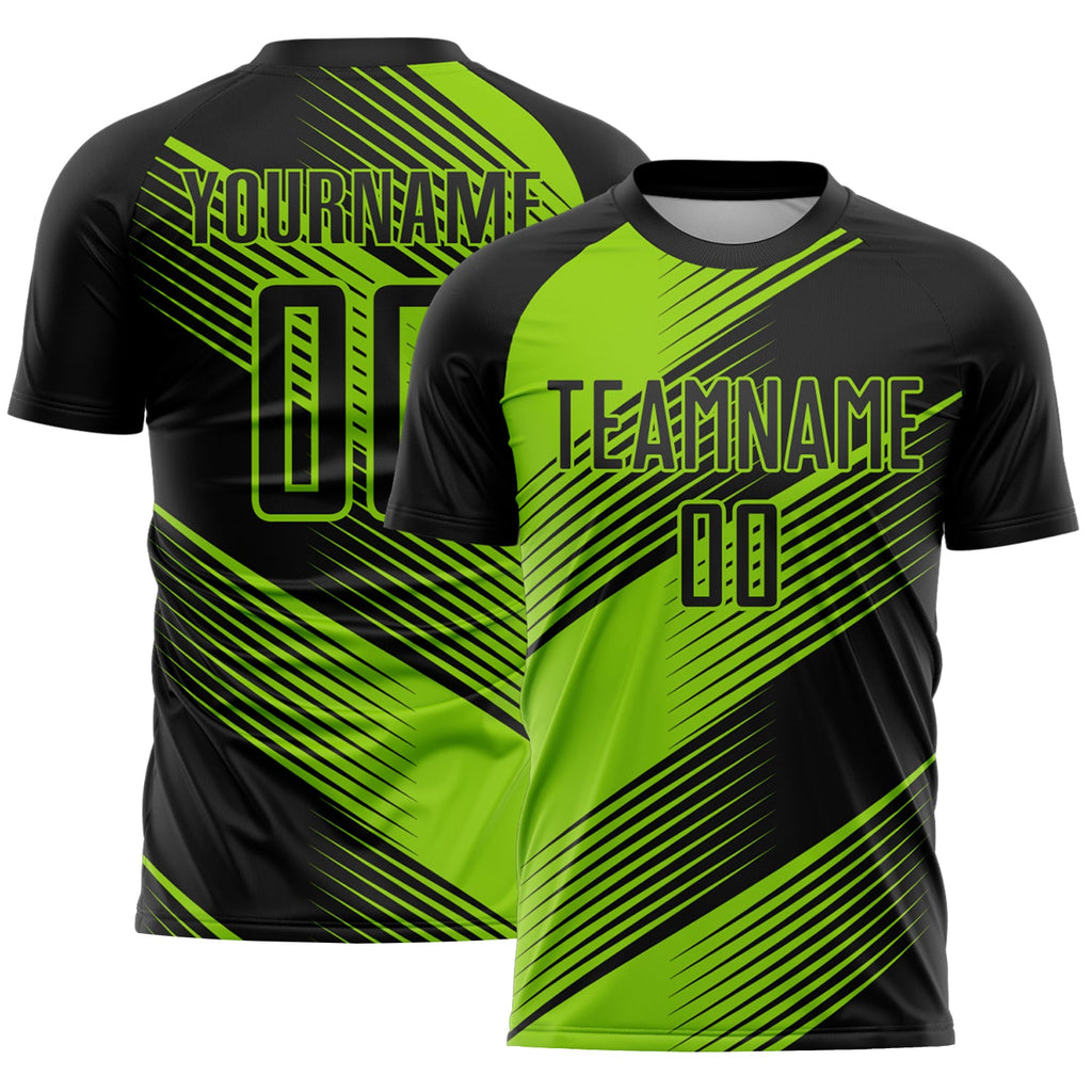 Custom Black Neon Green Line Sublimation Soccer Uniform Jersey