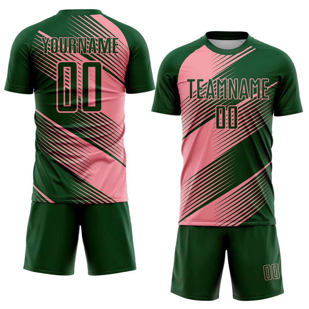 Custom Green Medium Pink Line Sublimation Soccer Uniform Jersey