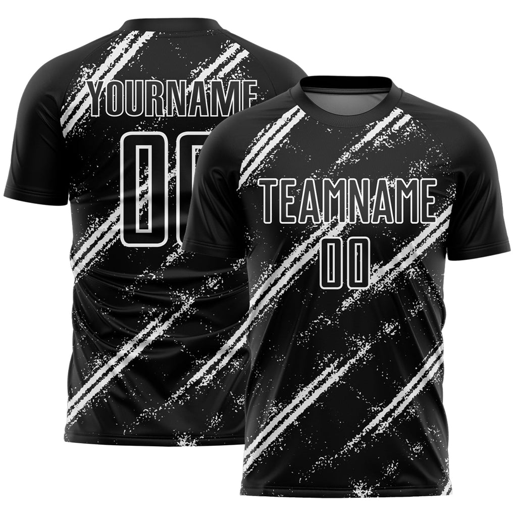Custom Black White Abstract Fragment Art Splash Sublimation Soccer Uniform Jersey