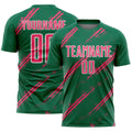 Custom Kelly Green Neon Pink-White Abstract Fragment Art Splash Sublimation Soccer Uniform Jersey