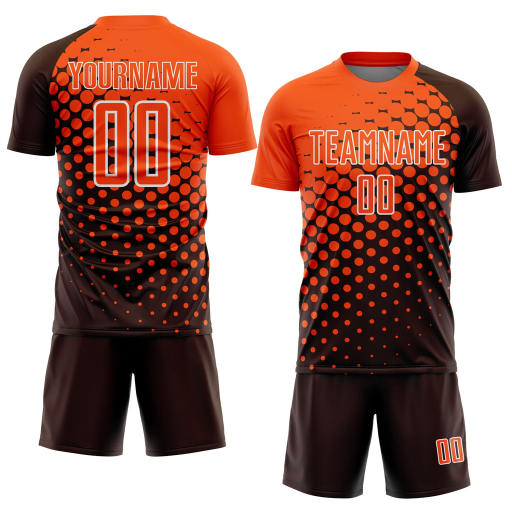 Custom Brown Orange-White Modern Polka Dot Sublimation Soccer Uniform Jersey