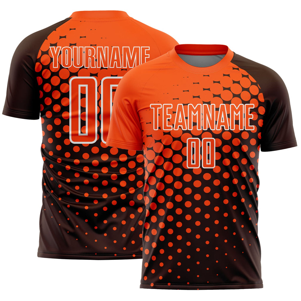 Custom Brown Orange-White Modern Polka Dot Sublimation Soccer Uniform Jersey