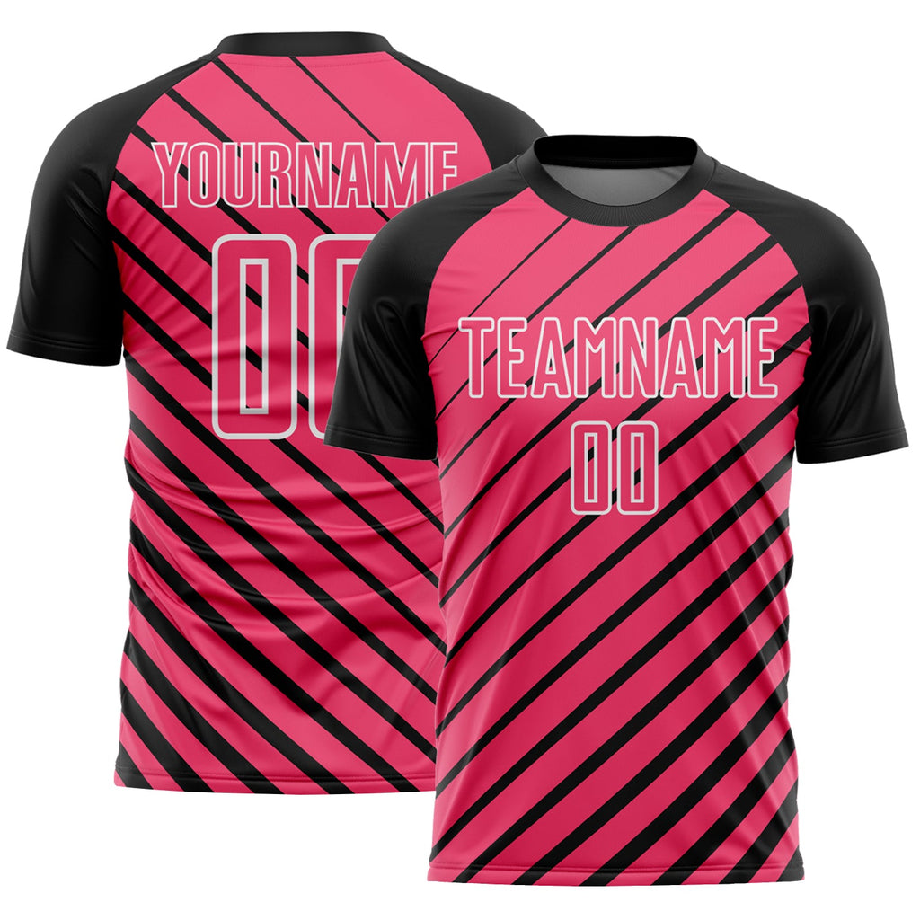 Custom Black Neon Pink-White Lines Sublimation Soccer Uniform Jersey