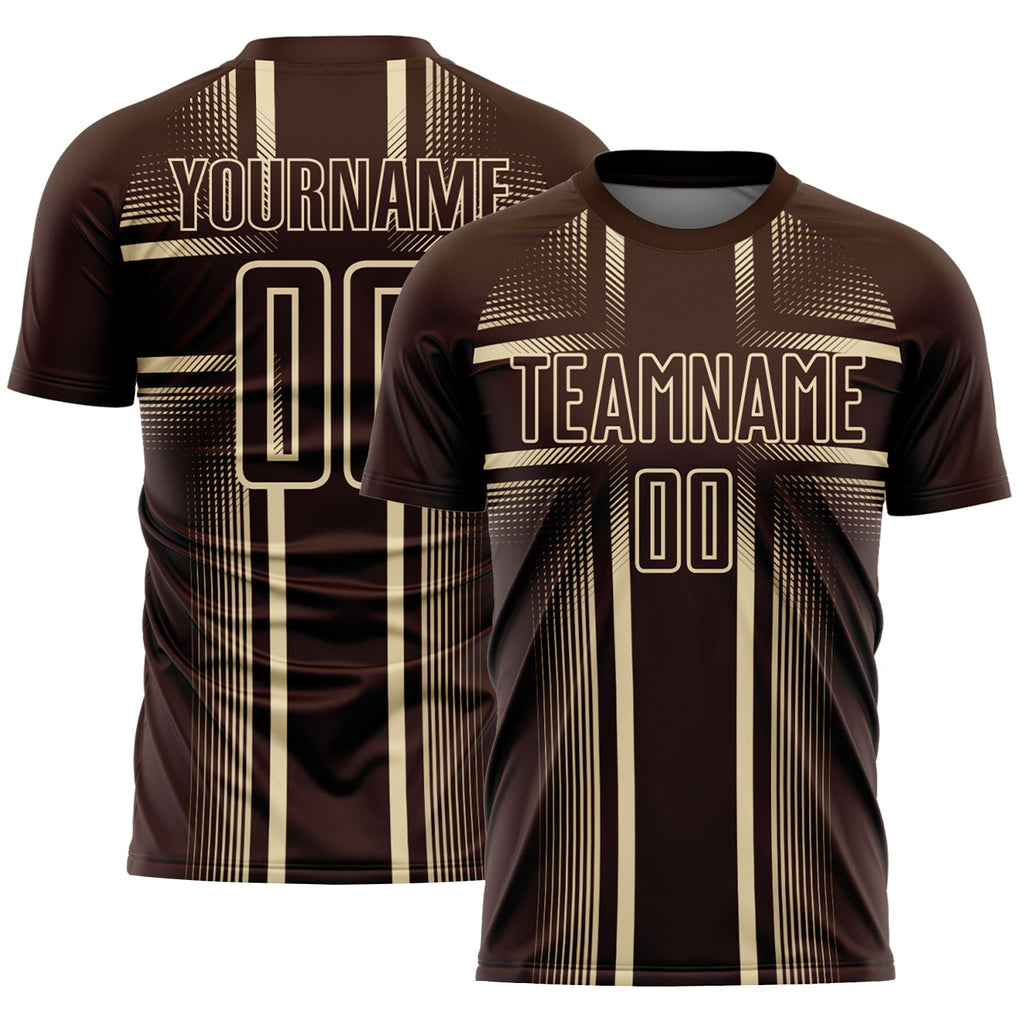 Custom Brown Cream Lines Sublimation Soccer Uniform Jersey