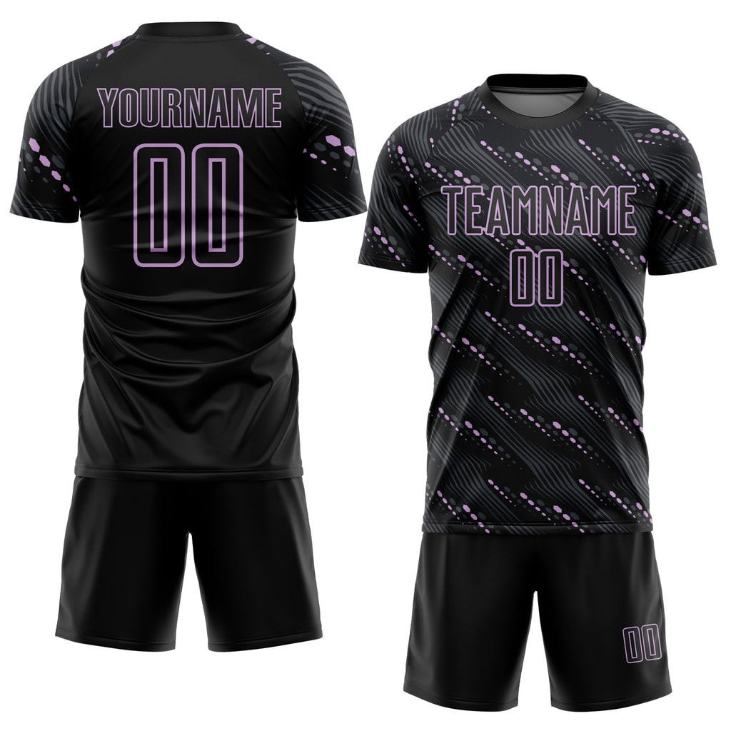 Custom Black Light Purple Slant Lines Sports Sublimation Soccer Uniform Jersey