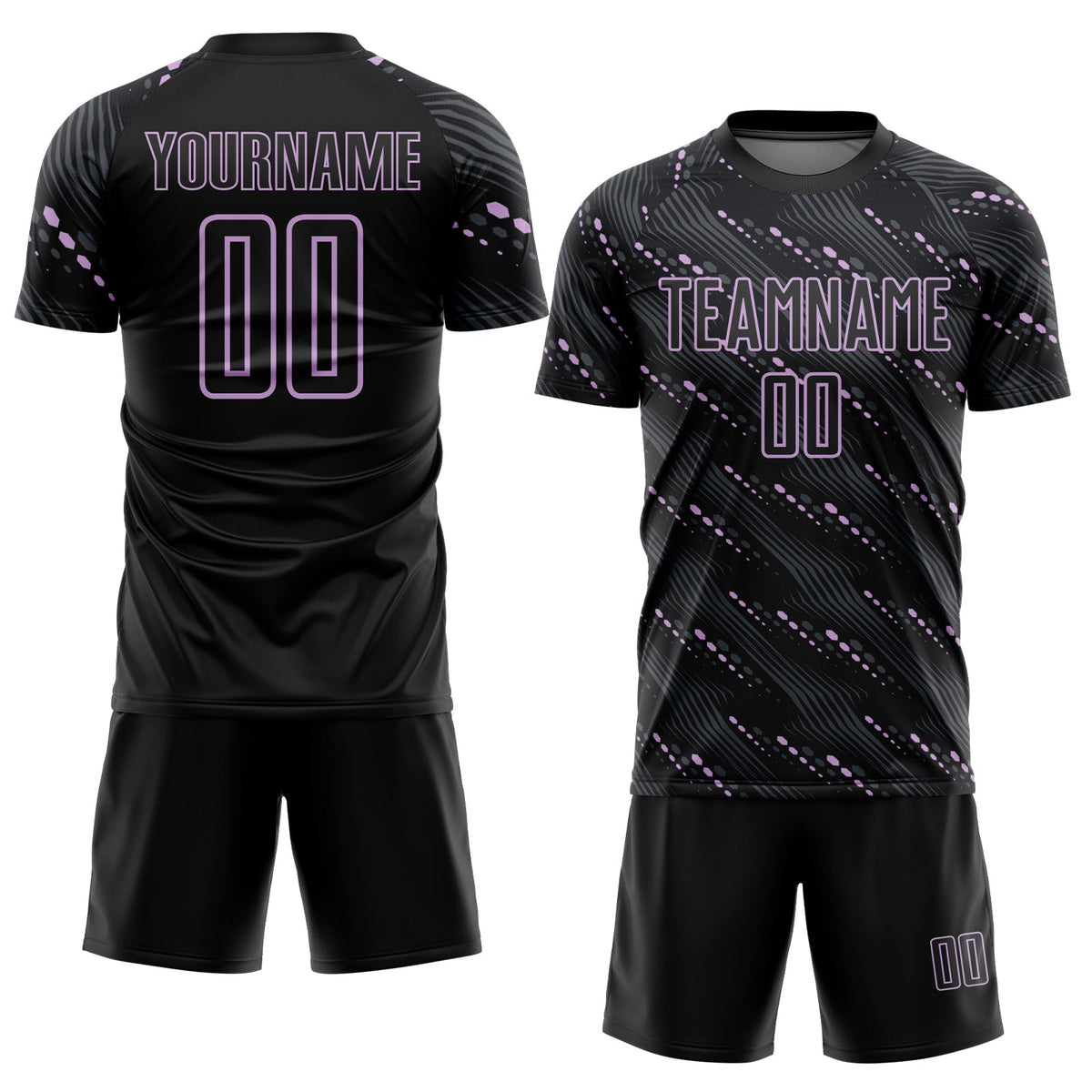 Custom Black Light Purple Slant Lines Sports Sublimation Soccer Uniform Jersey