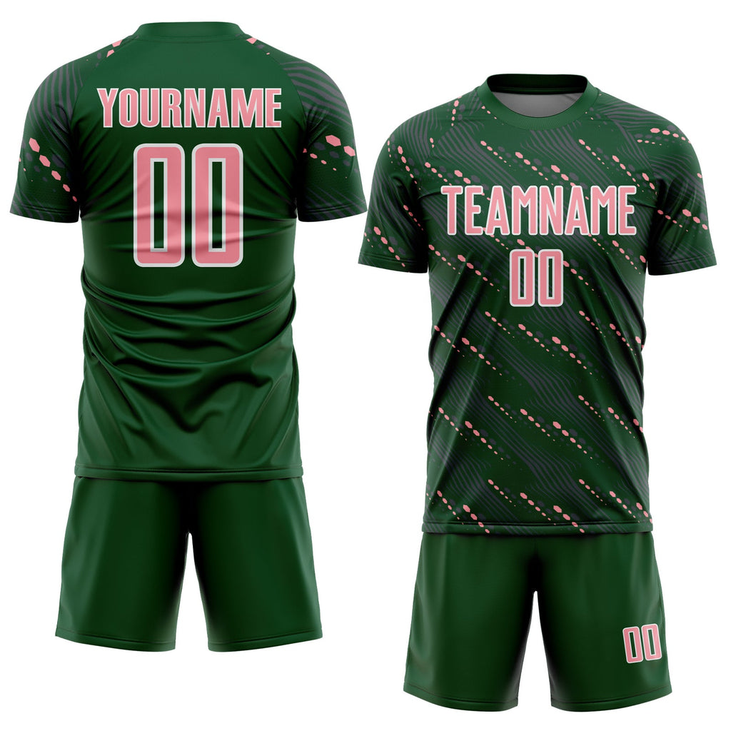 Custom Green Medium Pink-White Slant Lines Sports Sublimation Soccer Uniform Jersey
