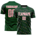 Custom Green Medium Pink-White Slant Lines Sports Sublimation Soccer Uniform Jersey