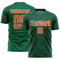 Custom Kelly Green Orange-White Slant Lines Sports Sublimation Soccer Uniform Jersey