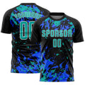 Custom Black Aqua Royal-White Fluid Art Splash Sublimation Soccer Uniform Jersey