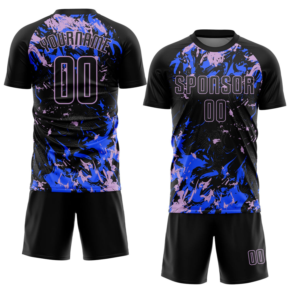 Custom Black Light Purple-Royal Fluid Art Splash Sublimation Soccer Uniform Jersey