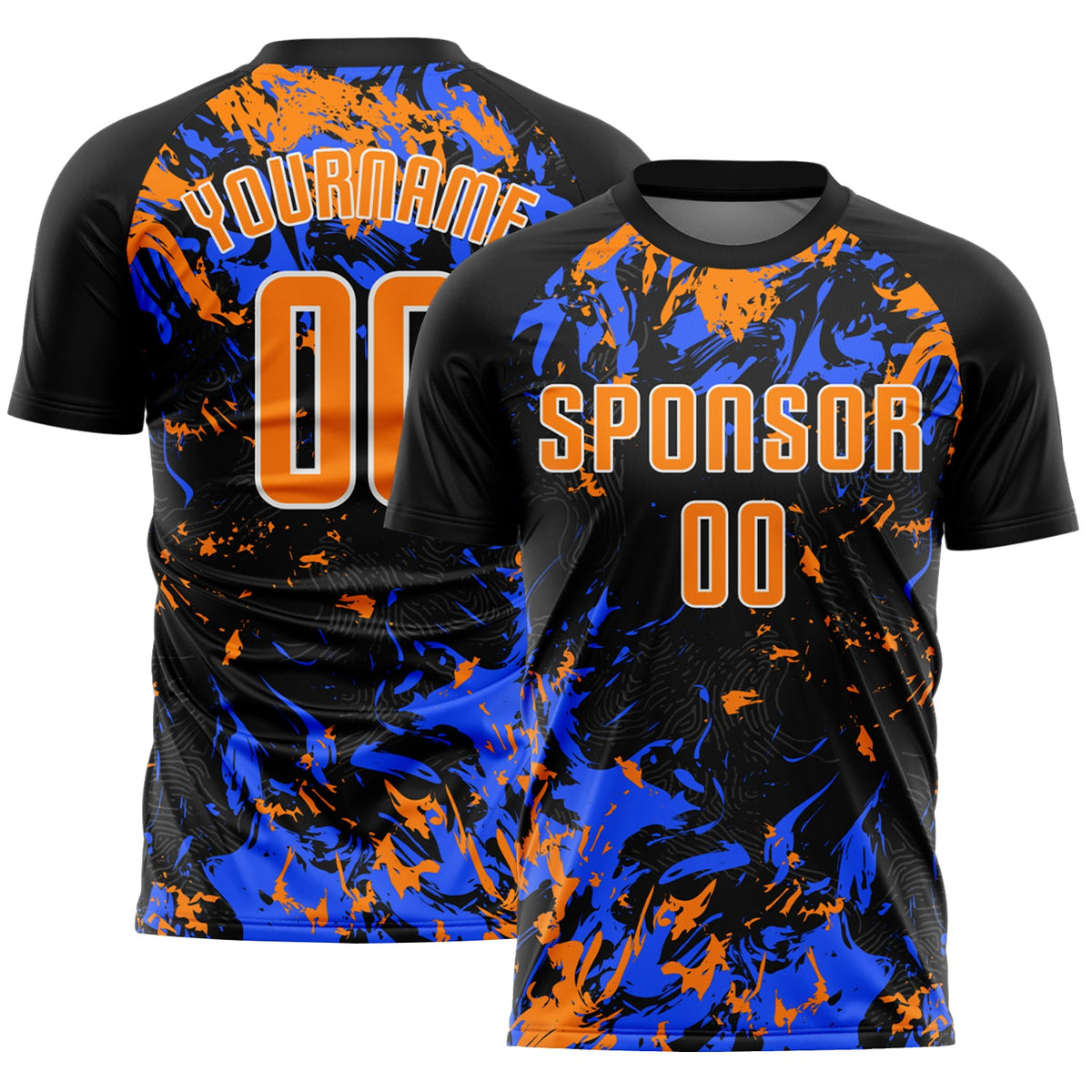 Custom Black Bay Orange Royal-White Fluid Art Splash Sublimation Soccer Uniform Jersey