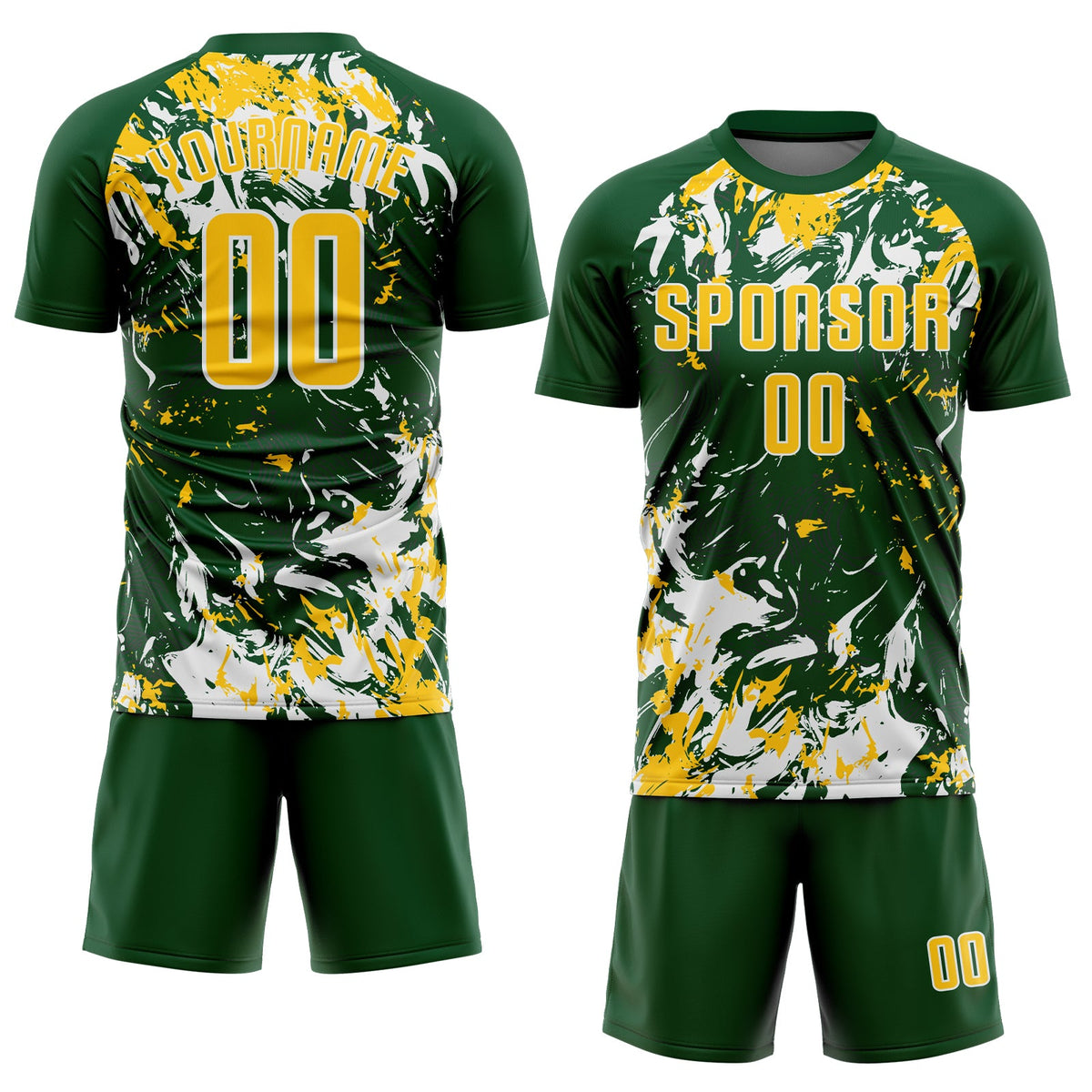 Custom Green Yellow-White Fluid Art Splash Sublimation Soccer Uniform Jersey