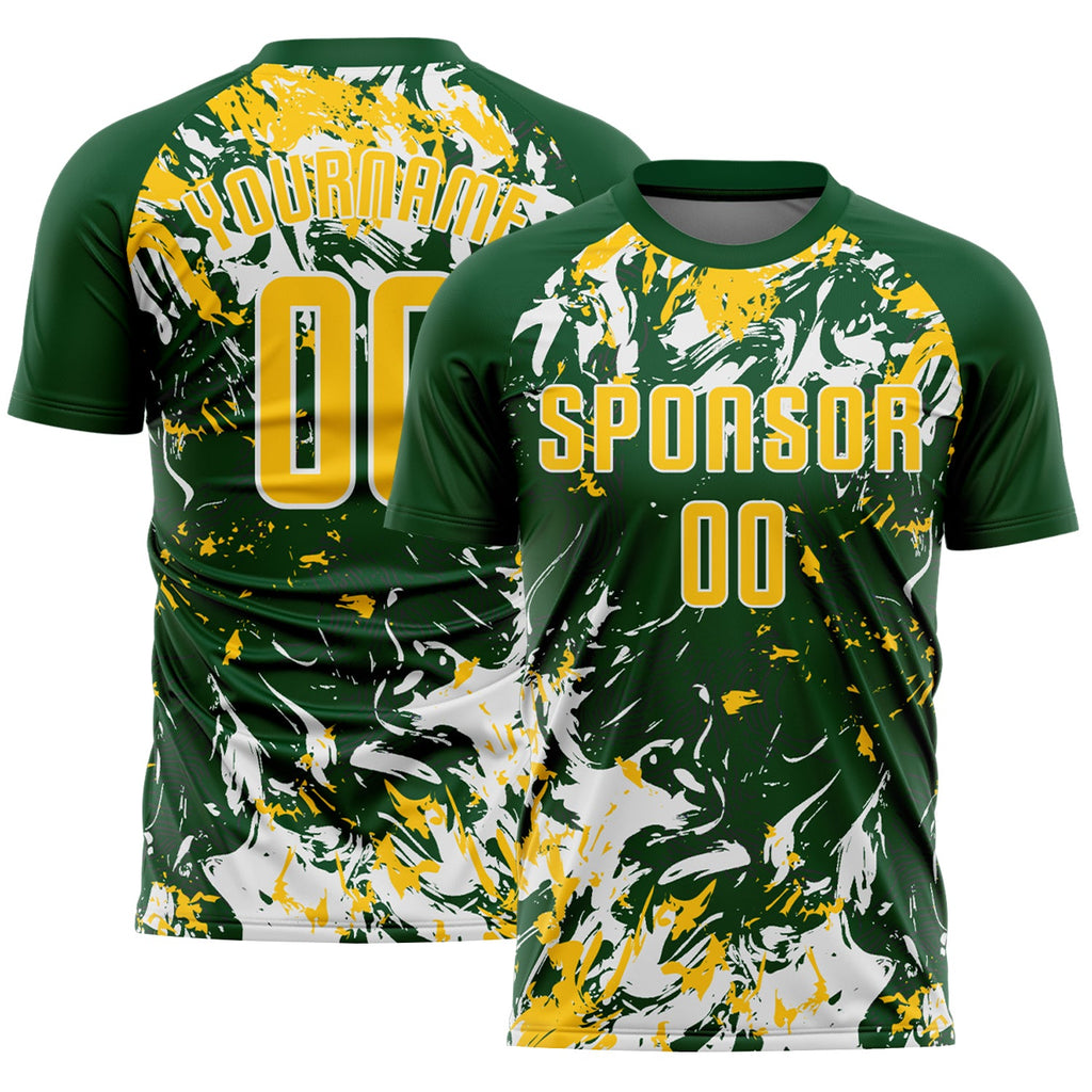 Custom Green Yellow-White Fluid Art Splash Sublimation Soccer Uniform Jersey